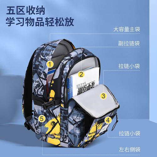 New Sesame Baby Elementary School School Bag Men's 1-3-6 Camouflage School Bag Children's Light Casual Backpack