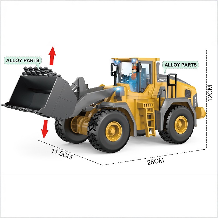 Ventas transfronterizas de ingeniería de carga caliente 2.4G aleación motocicleta bulldozer coche de control remoto Amazon juguetes de sonido y luz para niños