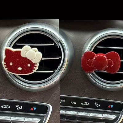 Women 2025 New Cute Creative: Car phone holder - red-kt-bright-red-bow-2-air-outlet-aromatherapy