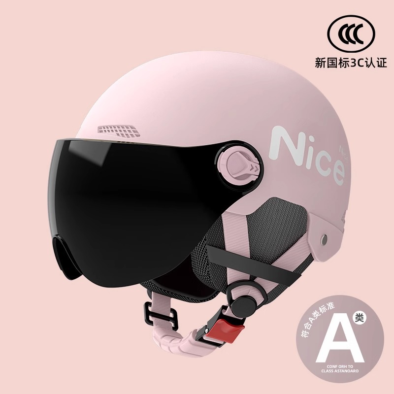 Universal – Electric Motorcycle Helmet Auto Parts and Accessories - class-a-new-national-standard-3c-sunscreen-short-lens-four-seasons-earmuffs-nice-strawberry-pink