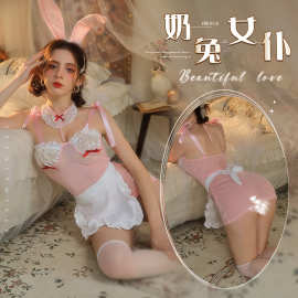 花俏新款情趣内衣可爱奶系纯欲兔女郎钢圈透视女套装制服诱惑代发