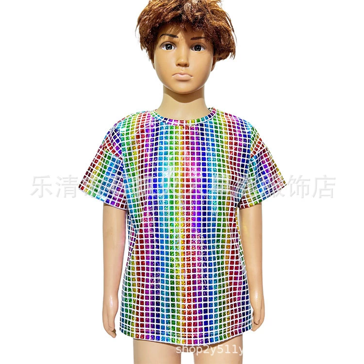 Children's nail sequins, women's watch for adults for men and women, shiny suit, short sleeve T-shirt