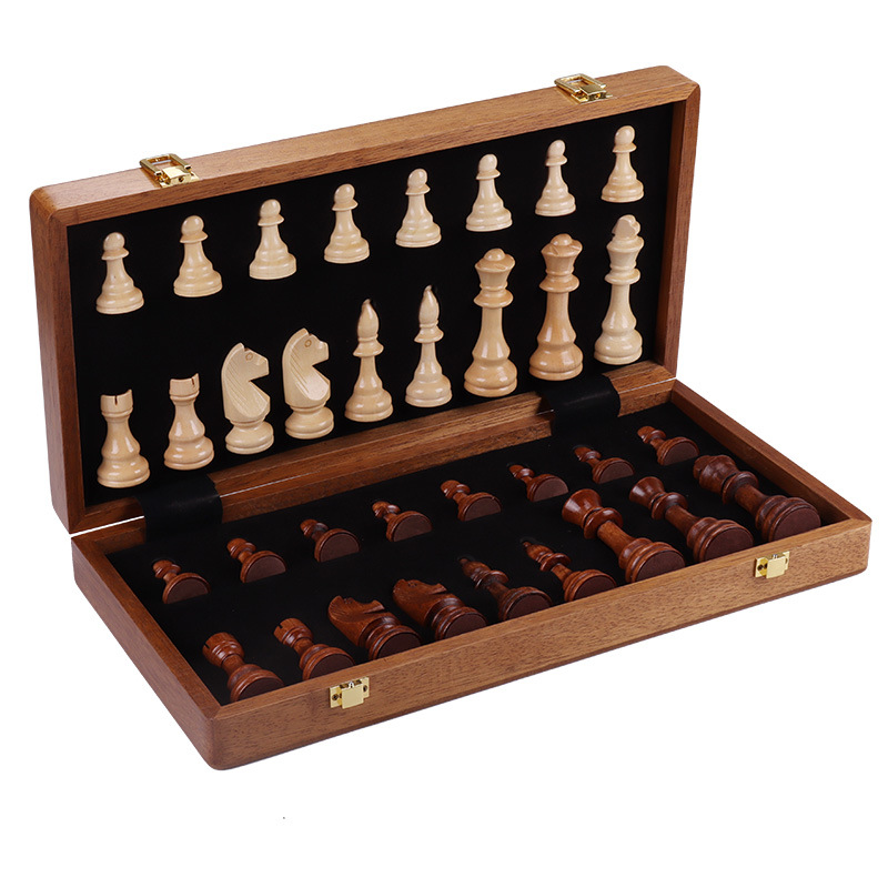Solid wood walnut chess set, large size, children's wooden foldable chess board, chess competition