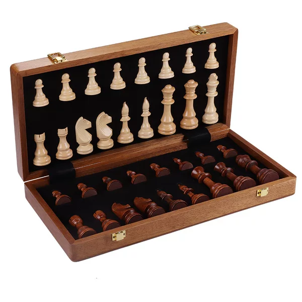 Solid wood walnut chess set, large size, children's wooden foldable chess board, chess competition