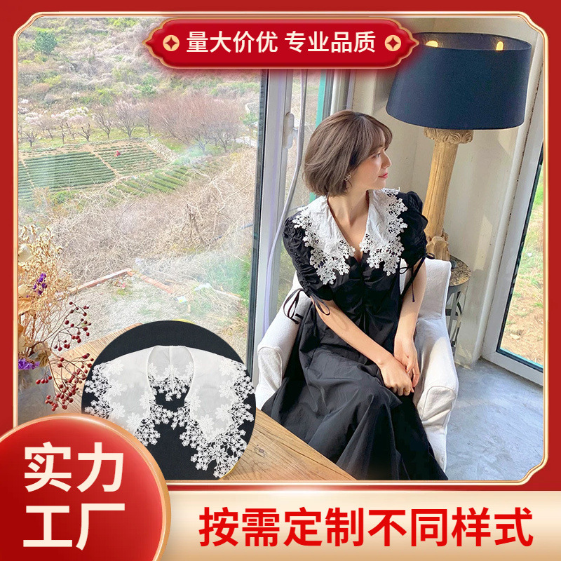 2024新品韩版蕾丝牛奶丝镂空项链女衬衫假领子立领衬衫领花大翻领