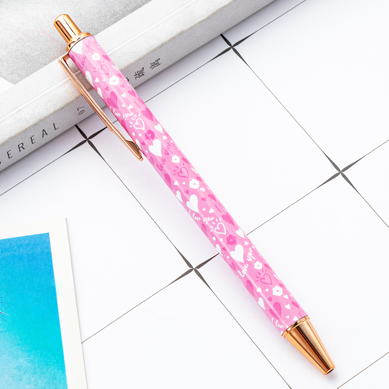 Nuevo Día de San Valentín empuje pluma linda chica corazón estudiante de Metal bolígrafo amor multi-color de transferencia de calor pintura película pluma
