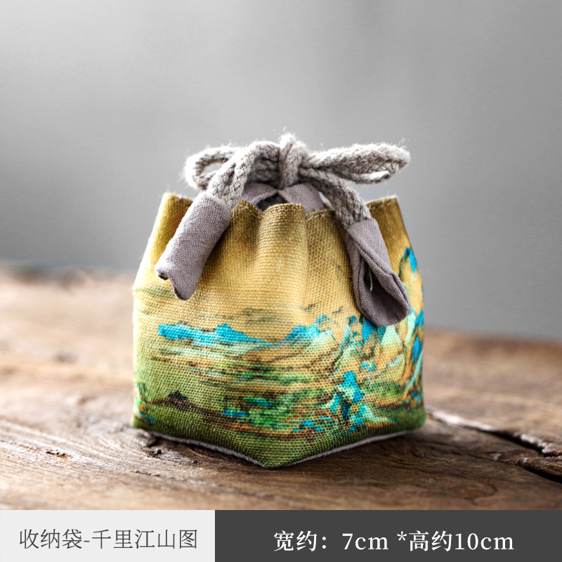 Ganador de algodón engrosado y cáñamo Master Cup bolsa de almacenamiento de una sola taza de viaje taza portátil taza de té juego de té taza de té pequeña bolsa de tela