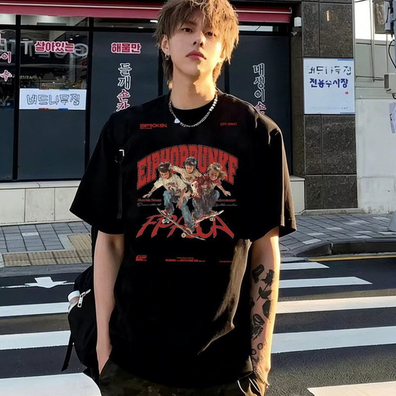 American-style short-sleeved T-shirt for men, 2026 new summer trendy loose casual versatile printed couple top