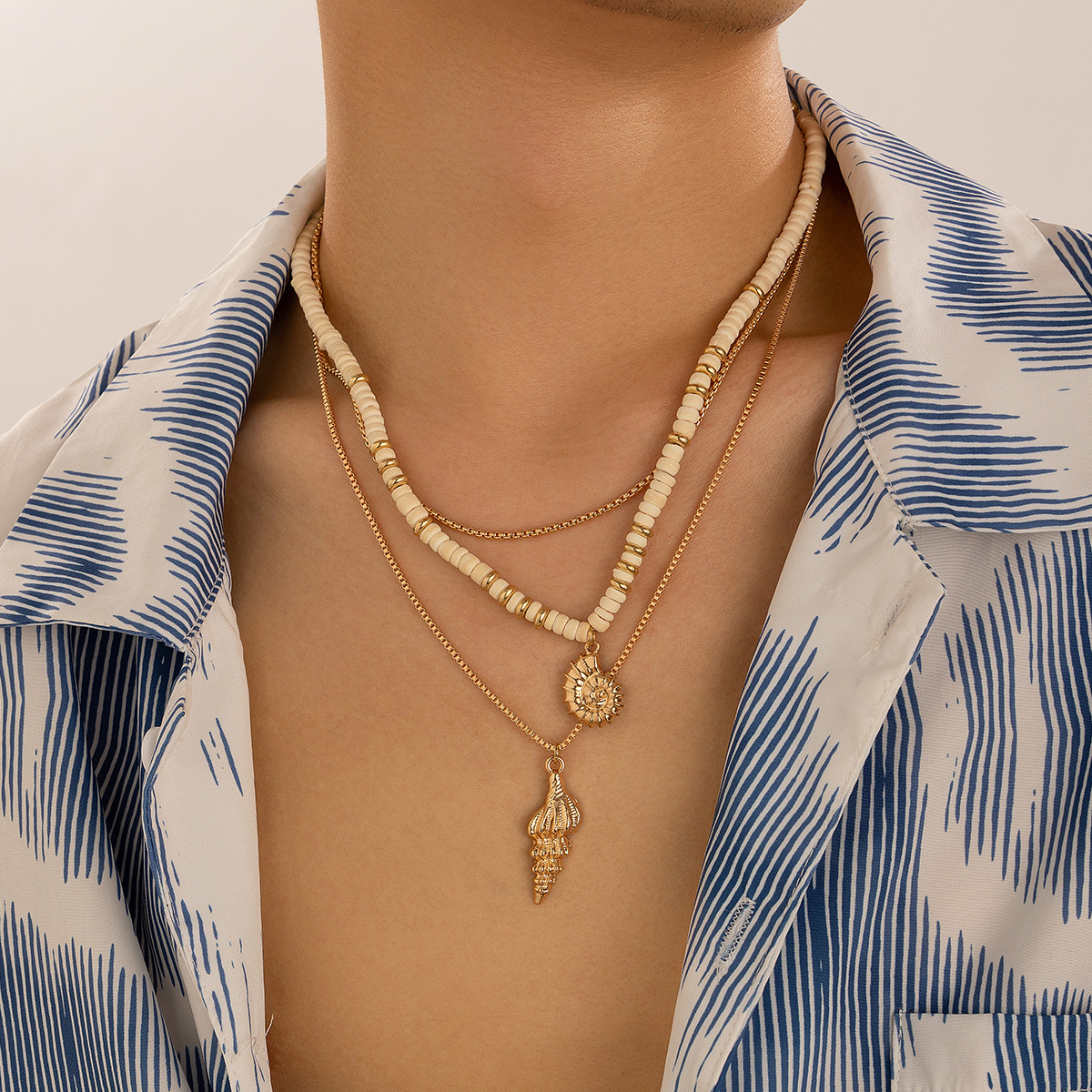 Casual Occasion Hip-Hop Conch Alloy Iron Plating Men's Three Layer Necklace