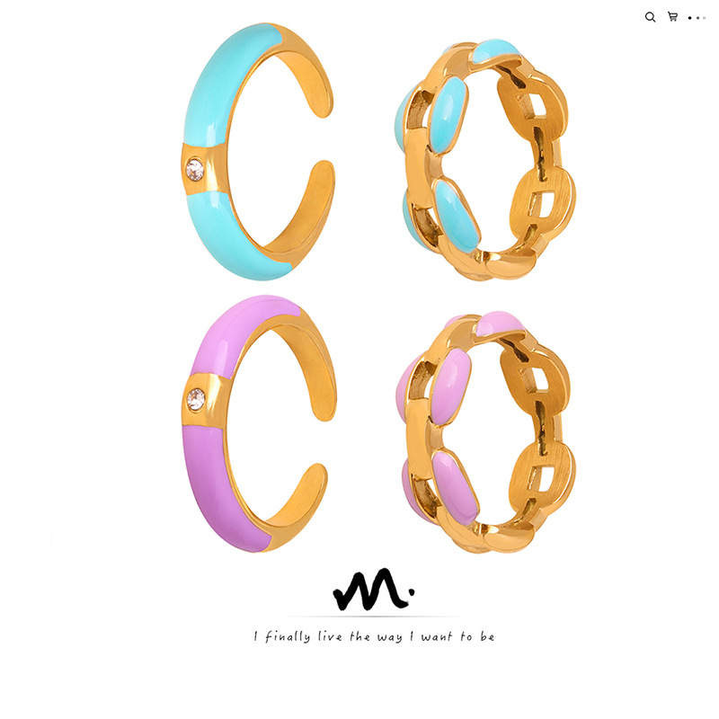 Nicho europeo y americano personalidad ins viento frío dopamina gota geométrica diseño de aceite de titanio de acero chapado en oro anillo de joyería femenina