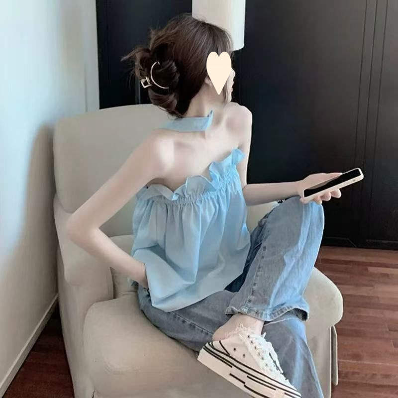 一字肩上衣高级感女2025夏季新款设计感小众木耳边吊带背心女外穿