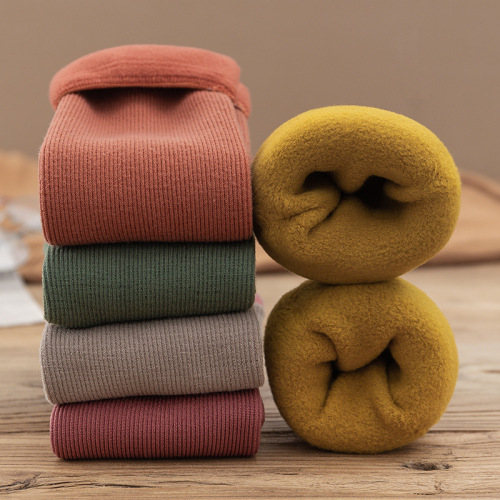 Winter and Autumn Fleece Lined and Thick Snow Ground Socks with Vertical Stripes for Cold Prevention and Warmth Mid-Calf Socks for Men and Women Home Floor Socks