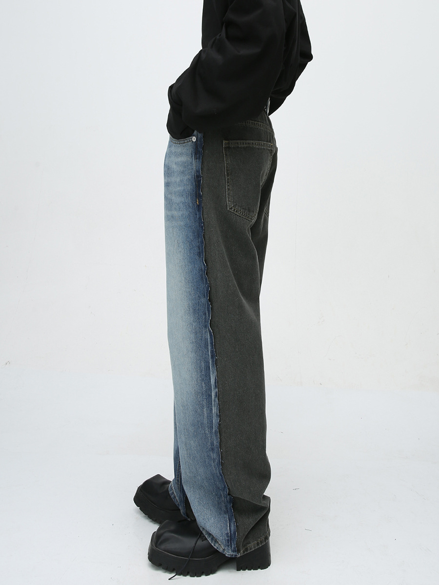 Mtlclothes ropa de Hombre | 2023 cuatro estaciones nuevo retro flojo recto azul y gris costura casual jeans