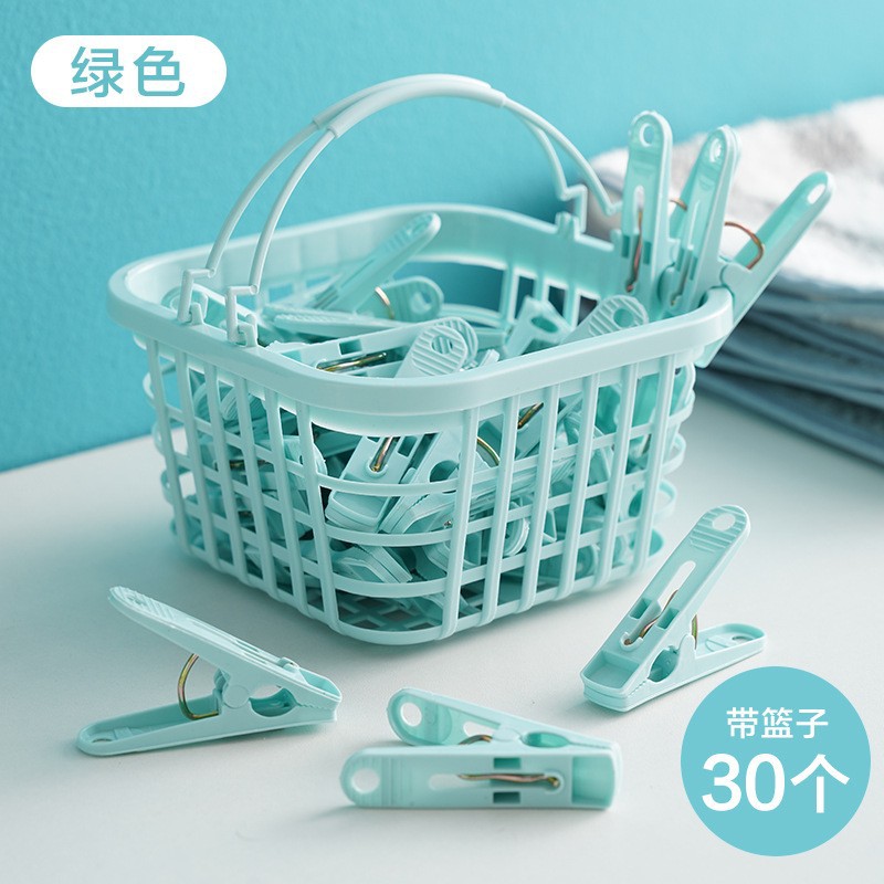 30 Pieces of Windproof Clips, Clothespins, Intimates and Socks, Plastic Small Clips with Storage Basket, Quilt and Clothes Drying Clips