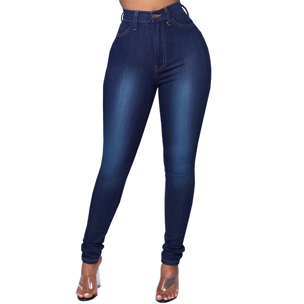 European and American Cross-Border Women's Clothing 2025 Cross-Border Amazon Wish Aliexpress Women's High-Waisted Slim Pencil Jeans