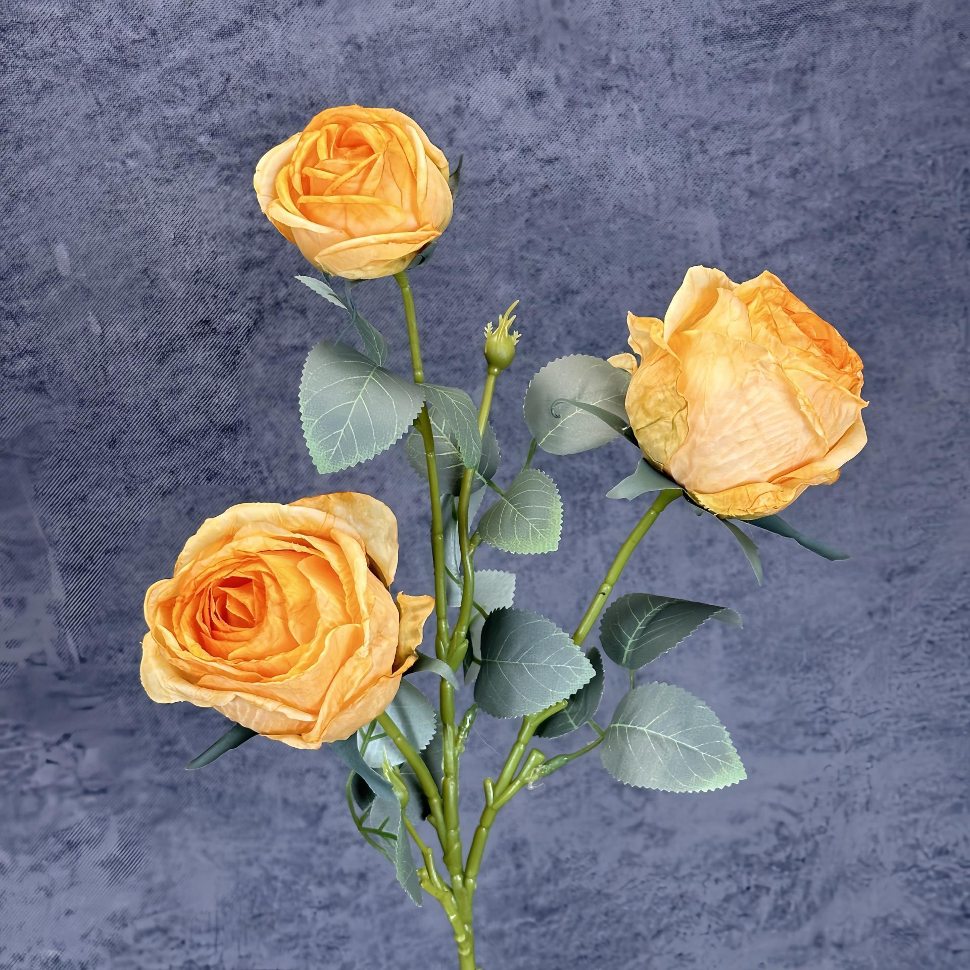 Nuevo 3 cabezas de pintura al óleo asado borde rosa simulación flor boda decoración del hogar decoración de flores falsas transfronterizas al por mayor