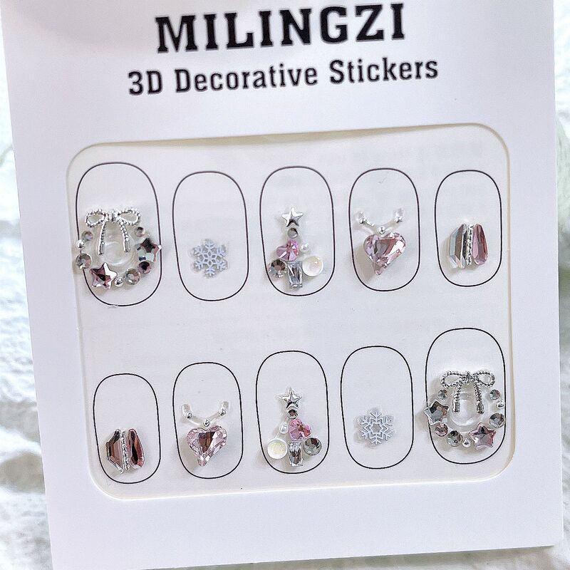 Christmas Internet-Famous Snowflake Nail Art Accessories Rhinestone Stickers Pointed-Bottom Embossed Nail Decorations Small Accessories Mixed Rhinestones Cross-Border