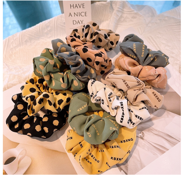 15g Weight Headwear Classification Birthday Occasion Geometric Pattern Women'S Gender Retro Style Khaki, White, Green, Blue, Yellow, Black Color Korean Retro Letter Wave Dot Hair Scrunchies 12