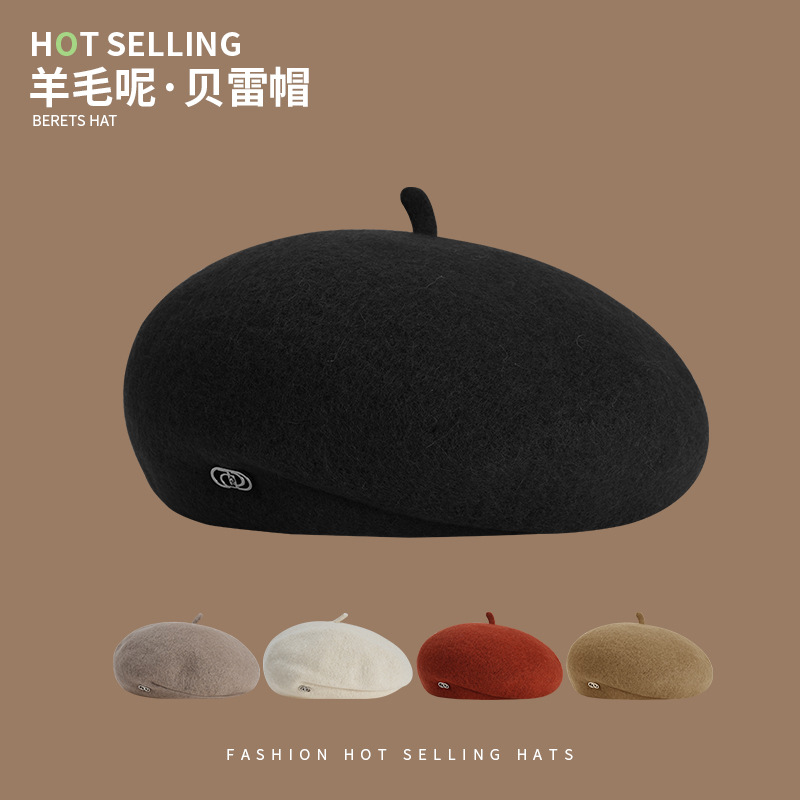 韩国高品质帽子女秋冬季韩系百搭羊毛呢贝雷帽大头围显脸小画家帽