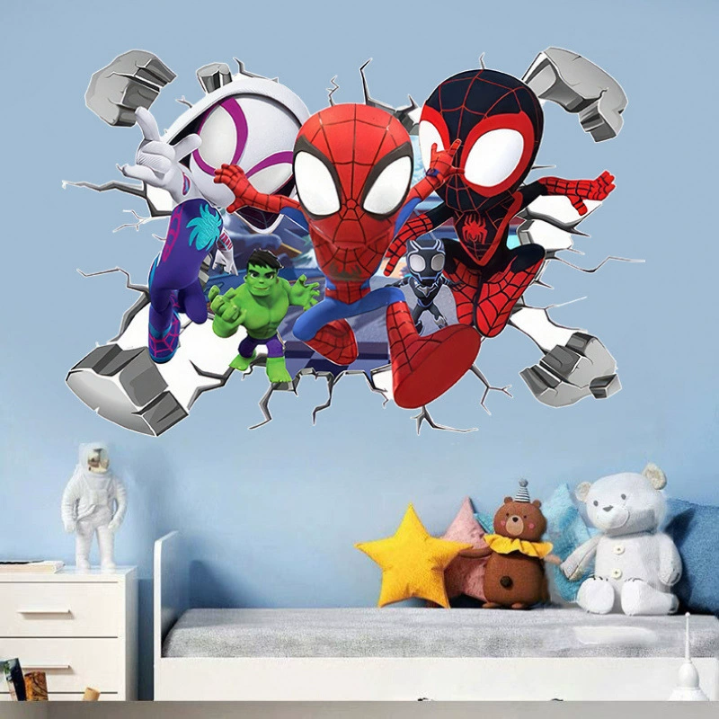 Мультфильм аниме Человек-паук Халк детская комната граффити украшение 3D настенная мультяшная самоклеящаяся съемная наклейка.