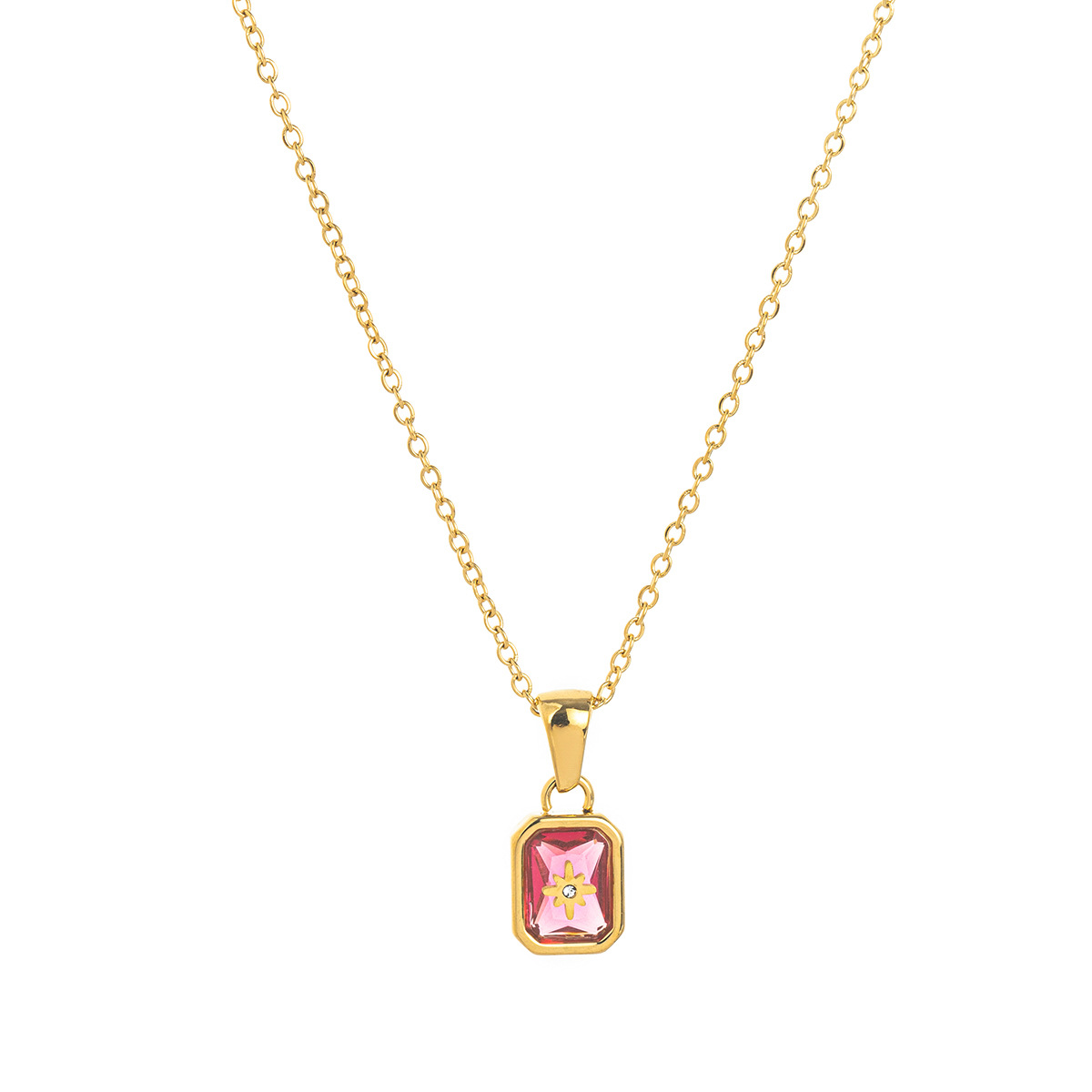 Collar Colgante de Estrella Polar con Piedra de Nacimiento, Acero de Titanio