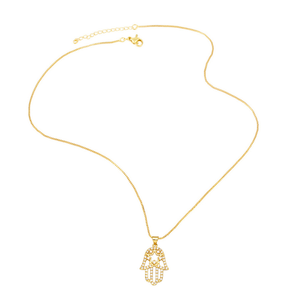 Fashion Devilu0027S Eye Palm Copper Pendant Necklace Inlay Zircon Copper Necklaces