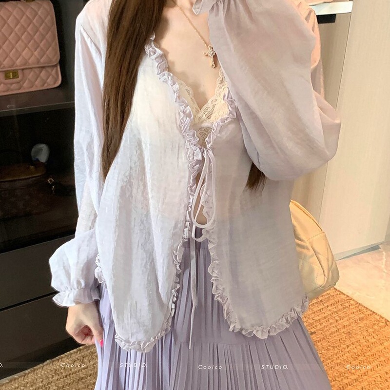 2026 Super Trendy Instagram Style Gentle V-Neck Tie Thin Shirt for Women, Summer Plus-Size Sun Protection Cardigan Cross-Border 2026 Super Trendy Instagram Style Gentle V-Neck Tie Thin Shirt for Women, Summer Plus-Size Sun Protection Cardigan Cross-Border