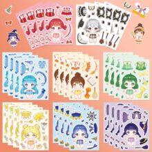 8张棉花娃娃换装拼图贴纸亲子互动益智原创Make a face手帐本贴纸