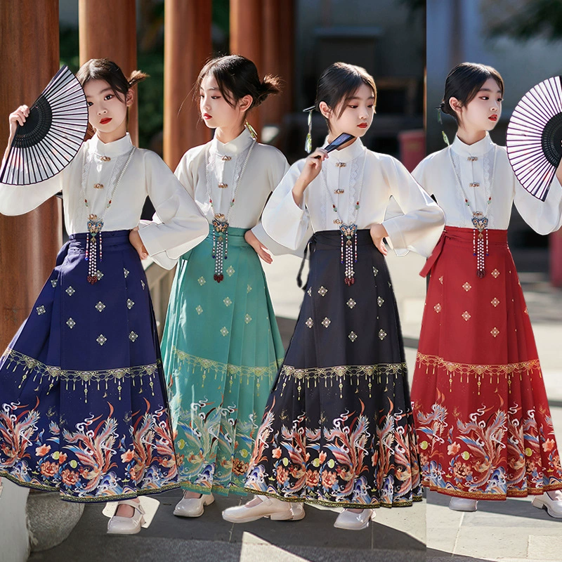 Fengming Chaoyang 2024 новый костюм для девочек Hanfu костюм юбка с конским лицом весной и летом детская одежда в китайском стиле