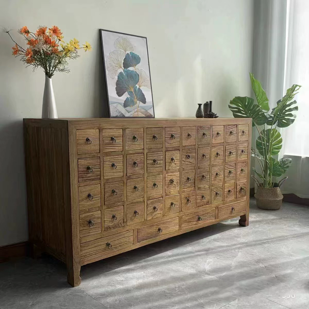 Новый китайский стиль шкаф для традиционной китайской медицины из вяза китайский стиль деревянный чайный шкаф