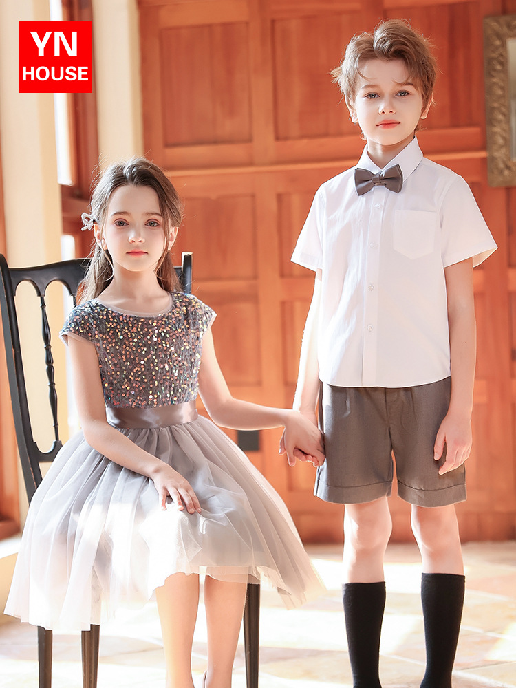 Vestido de presentación infantil del Día del Niño, vestido pequeño del anfitrión, vestido de coro de estudiantes de primaria y secundaria, vestido de presentación de recitación