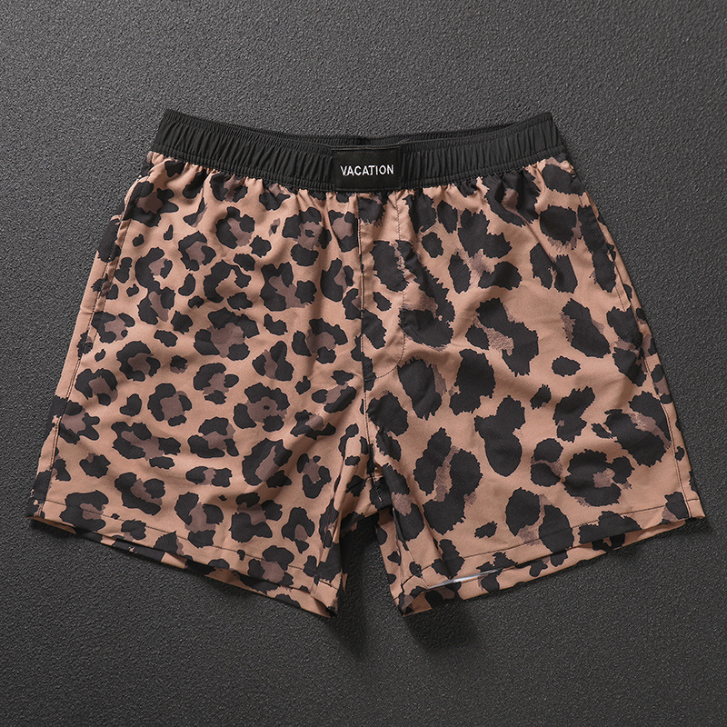 Trendy Retro Leopard Print Shorts Summer Casual American Style Basketball Shorts Quick-Dry Loose Four-Point Men's Beach Shorts