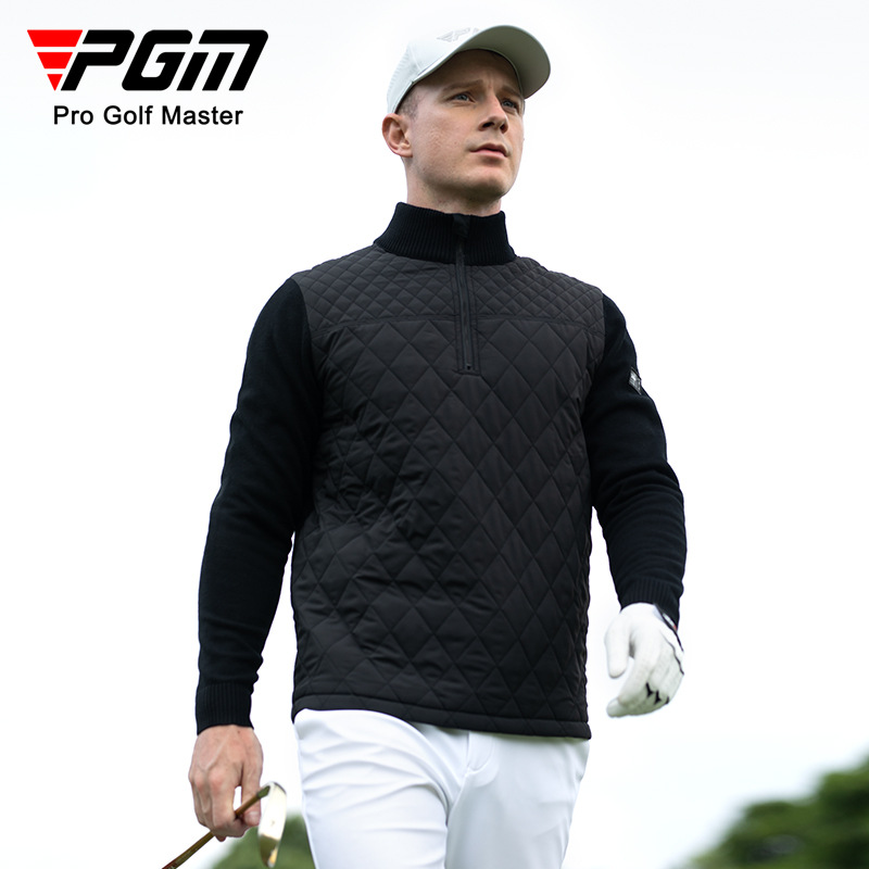 Áo len golf nam cổ đứng có khóa kéo, vải chần bông giữ ấm — YF654-Áo trắng [chần bông], YF654-Áo đen [chần bông]