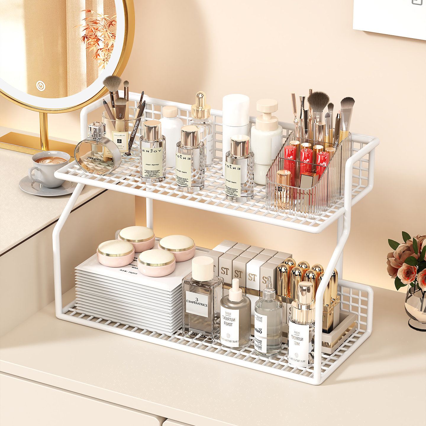 Cosmetics Storage Rack, Multi-Layer Transparent Desktop, High-End Lipstick and Perfume Organizer, Dressing Table, Skin Care Product Storage Rack