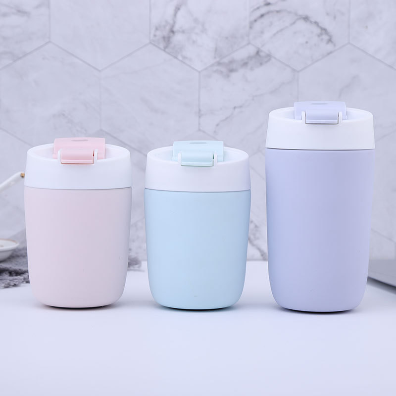 Neuer, einfacher Edelstahl-Isolierbecher mit zwei Trinköffnungen für Büro, Outdoor, Freizeit und Automontage, Vakuum-Kaffeebecher_voghion.com