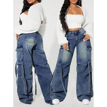 Q 19337 High waist cargo jeans ������ڴ�ţ�п�羳����
