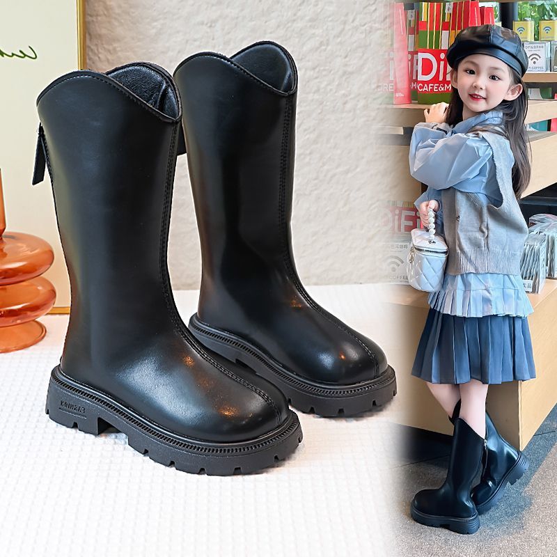 女童靴子儿童长靴2025新款秋冬长筒靴高筒公主单靴加绒春秋雪地靴