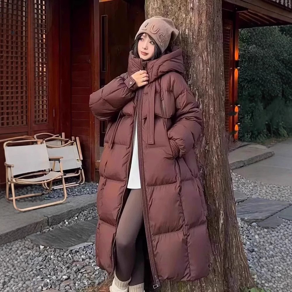 现货加厚飘带棉服女2025新款过膝长款棉衣跨境宽松面包服棉袄外套