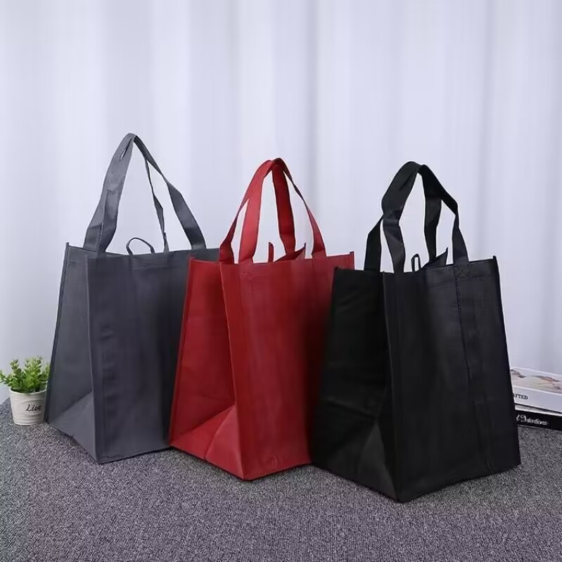 En stock Amazon conveniente bolso no tejido bolsa de vino tinto sólido engrosado caja completa de compras bolsa de picnic LOGO cambiado a grande