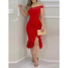 L 28504 Red off shoulder ruffle dress ��ɫһ�ּ��Ҷȹ