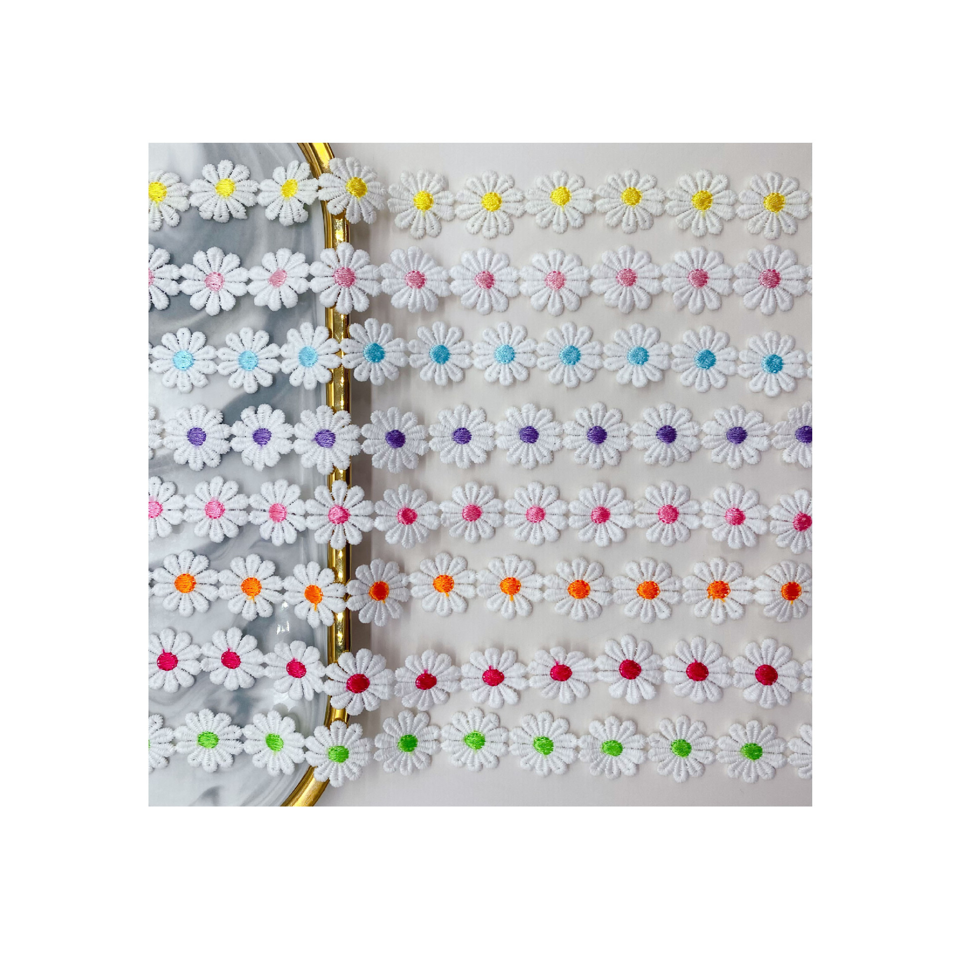 Color bordado encaje al por mayor en stock ordenador bordado encaje código de barras hecho a mano bricolaje accesorios de ropa para niños encaje soluble en agua