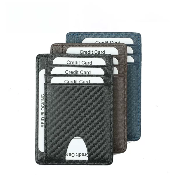 Cross-Border New Men's First-Layer Cowhide Card Holder Card Holder Carbon Fiber Pattern Rfid Genuine Leather Women's Small Card Holder