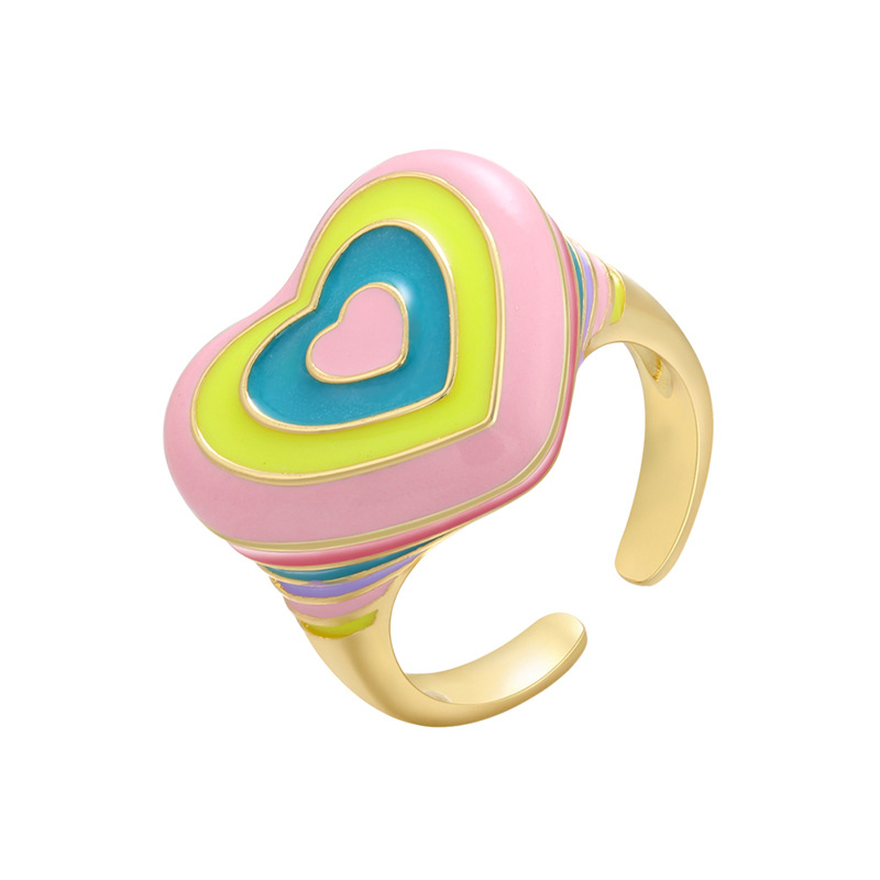 Color Peach Heart Ring Rainbow Open Ring display picture 2