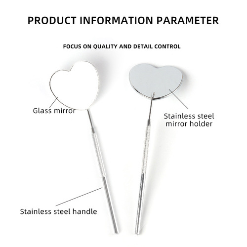 New Cross-border Exclusive Stainless Steel Graft Eyelashes Inspection Mirror Makeup Mirror Heart-shaped Beauty Tool Portable Inspection Mirror