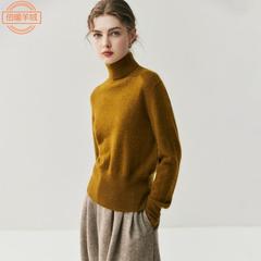 简约高翻领羊绒衫女新款纯色保暖针织衫上衣常规套头毛衣打底衫