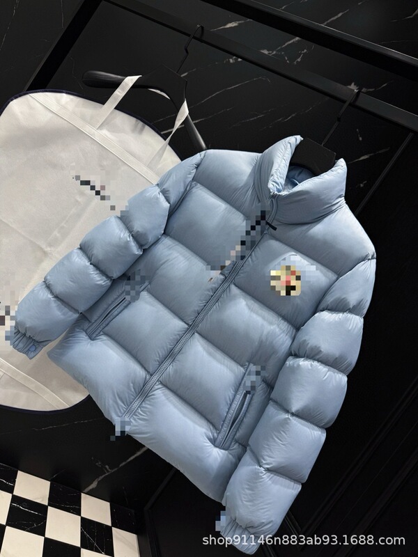 蒙口羽绒服蓝色面包服外套设计感短款小个子新款90白鸭绒羽绒服女|undefined