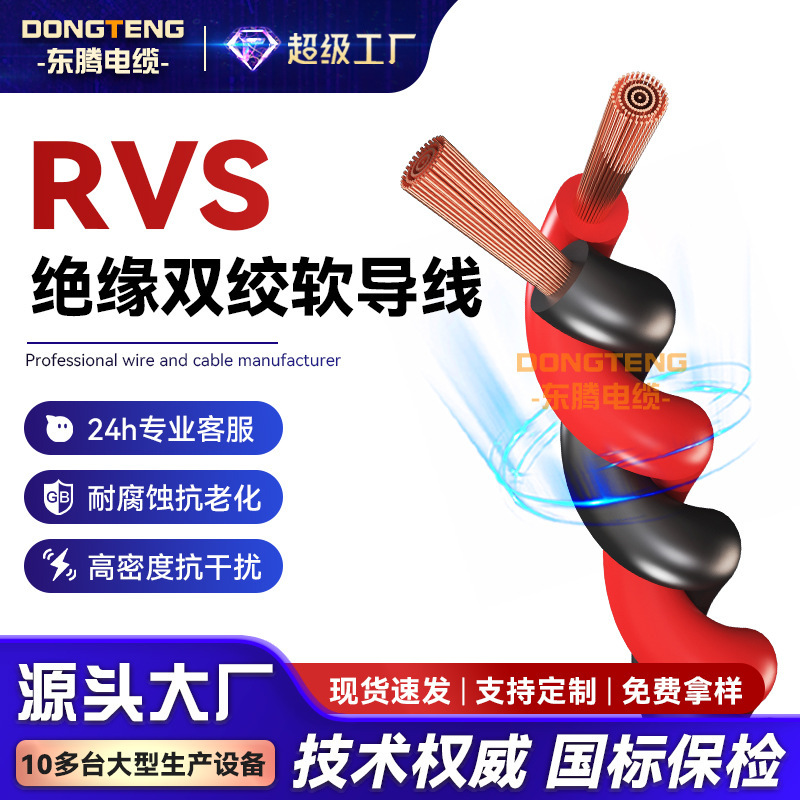 Dongteng Rvs Flower Wire Power Cord Oxygen-Free Copper 2-Core 0.75 1.5 2.5 Square Twisted Pair Cable Engineering Special Line