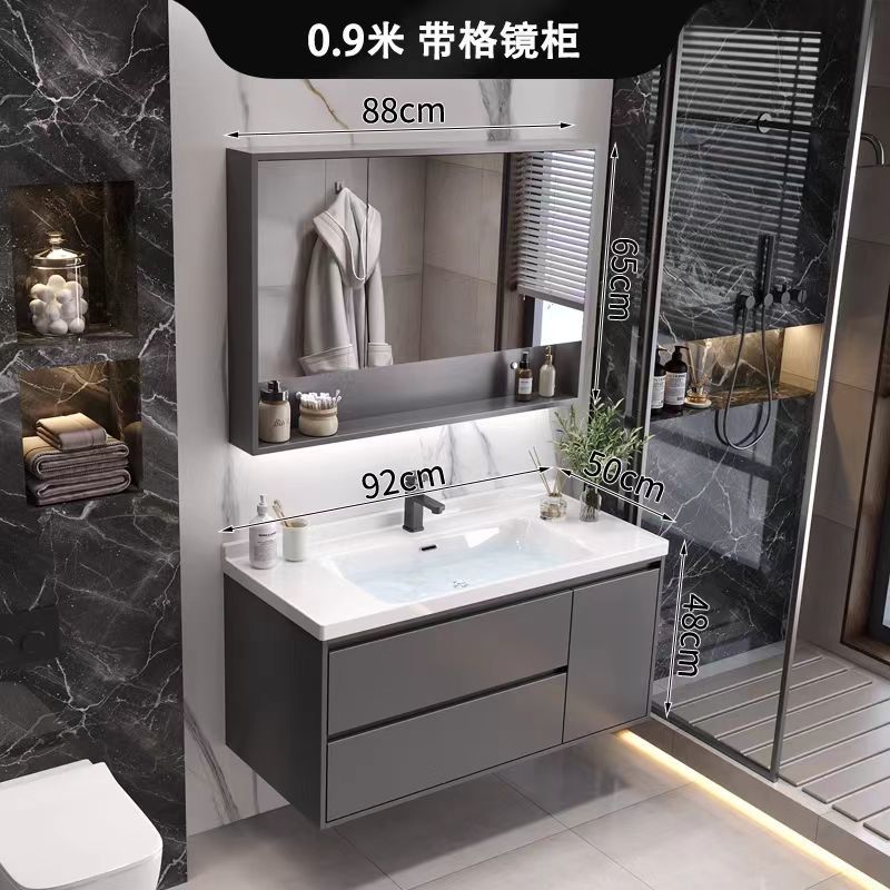 (핫스타일 그레이) 일반 거울장 모델 + 전국보증 - 90CM 무도장 공정 + 수도꼭지 악세사리 무료세트