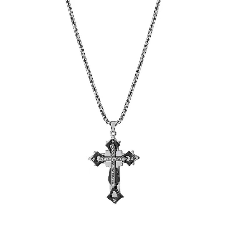 New Cross Pendant Men's Necklace Women's Trendy Titanium Steel Chain Accessory Sweet Cool Trendy Sweater Pendant Design