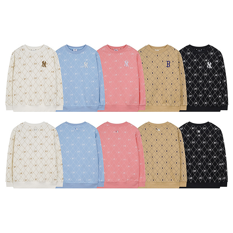Mlb High Version Sweatshirt Autumn and Winter New Diamond Full Print Presbyopia Men's and Women's Loose Retro Knitted Round Neck Sweatshirt